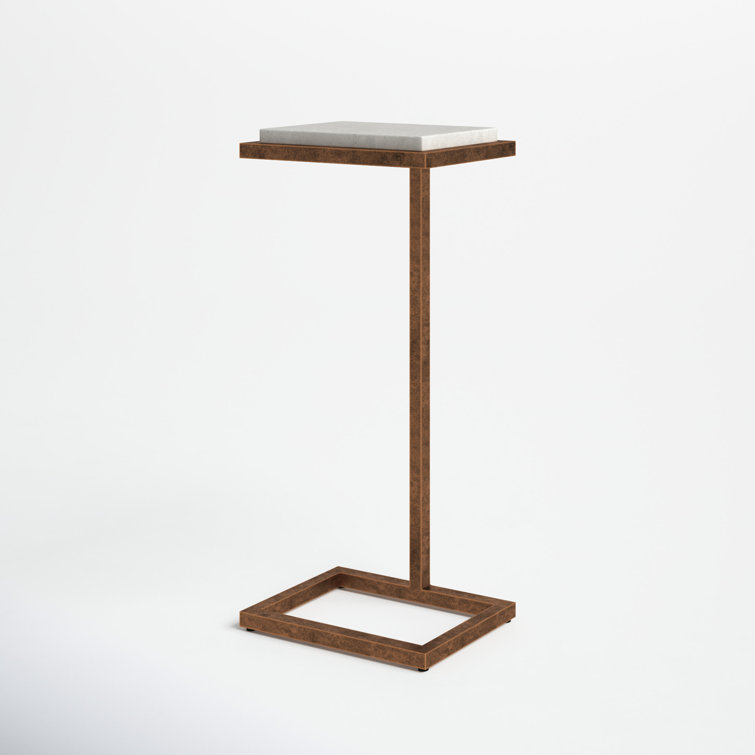 Petite White Stone and Antique Gold Metal Accent Table
