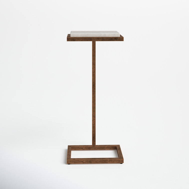 Petite White Stone and Antique Gold Metal Accent Table