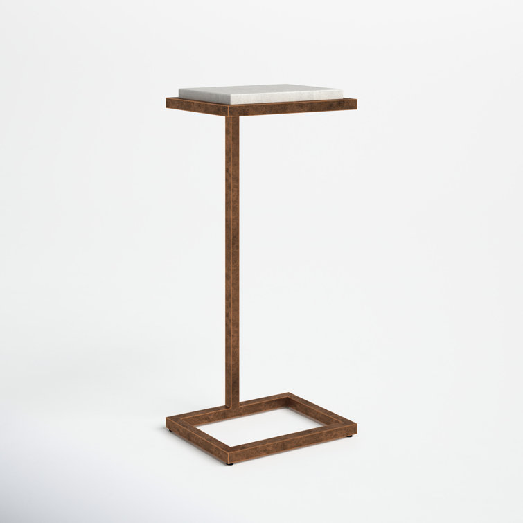 Petite White Stone and Antique Gold Metal Accent Table
