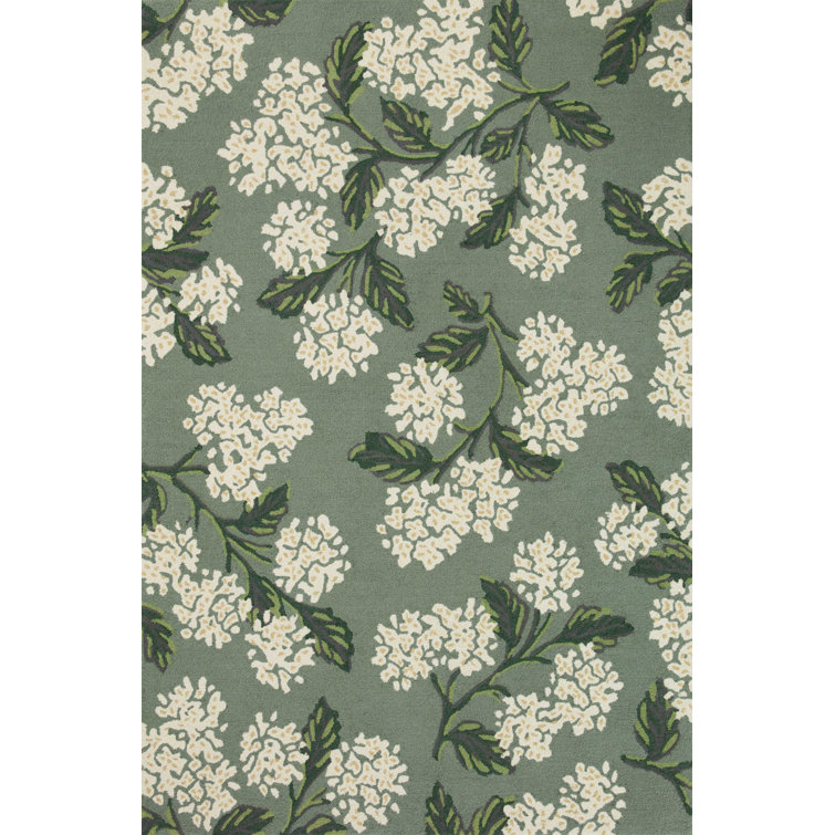 Hydrangea Sage Handmade Wool Floral Rectangular Area Rug