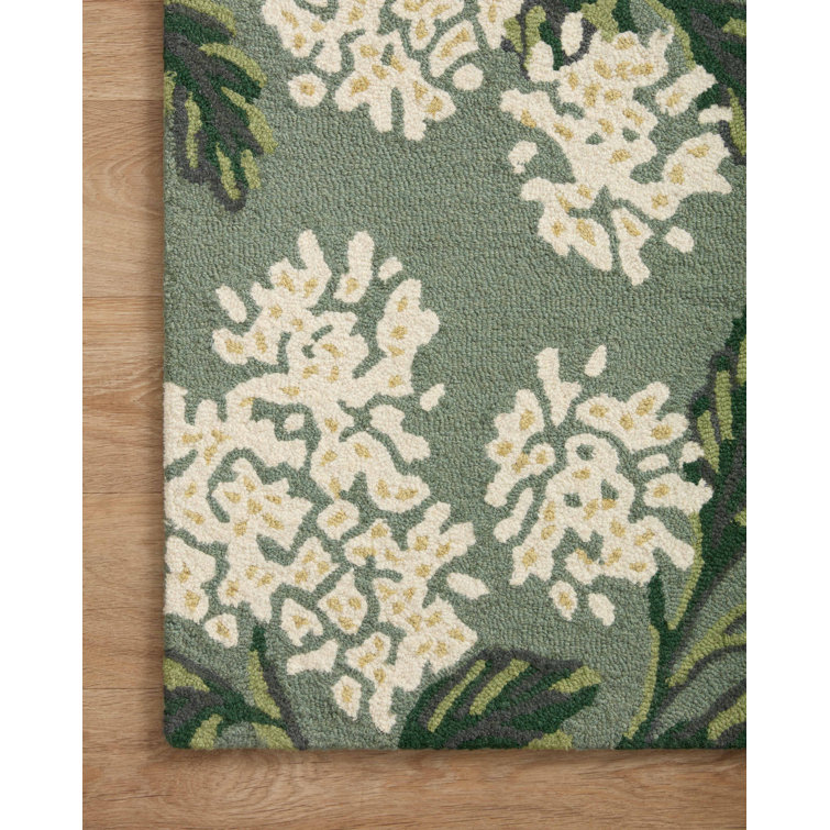 Hydrangea Sage Handmade Wool Floral Rectangular Area Rug