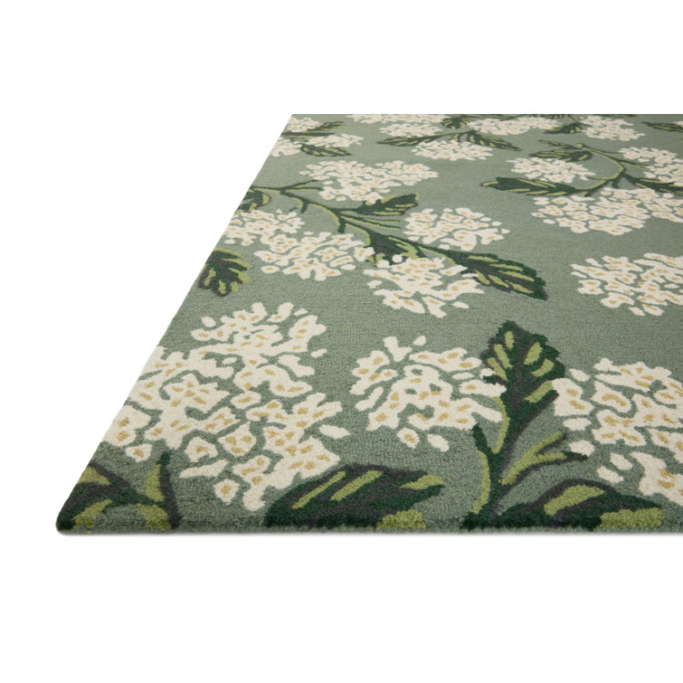 Hydrangea Sage Floral Handmade Wool Runner Rug 2'6" x 7'6"