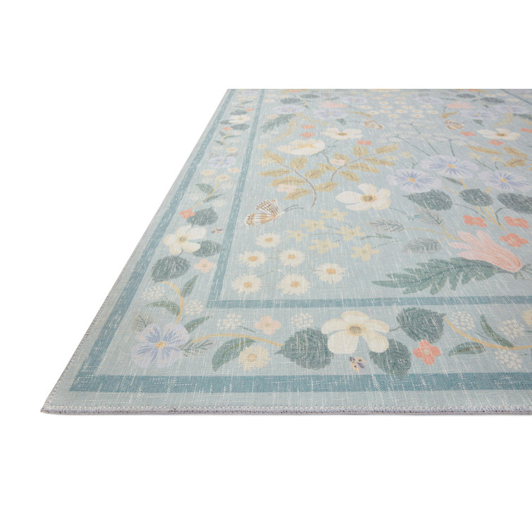 Sky Blue Floral Viscose Runner Rug 2'-6" x 7'-6"