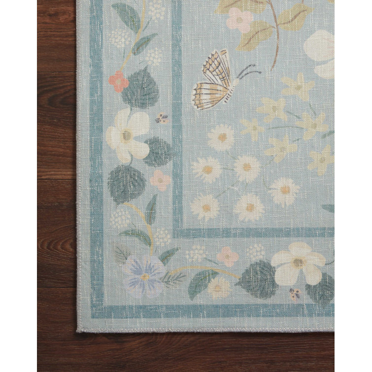 Sky Blue Floral Viscose Runner Rug 2'-6" x 7'-6"