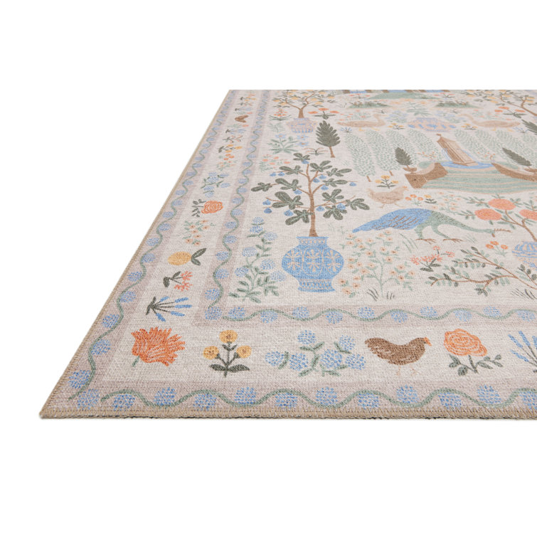 Cream Square Synthetic Whimsical Menagerie Rug 5' x 7'6"
