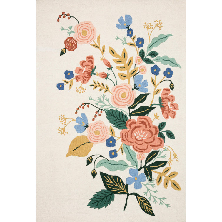Handmade Ivory Floral Wool Rectangular Rug 7'9" x 9'9"
