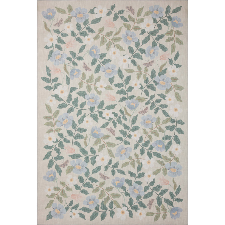 Sand Floral Elegance Synthetic Rectangular Rug 2'3" x 3'9"
