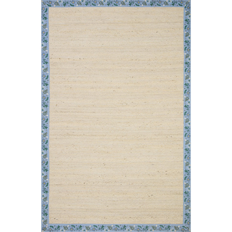 Costa Wildwood Ivory/Periwinkle Braided Viscose Floral Rug 2' x 5'