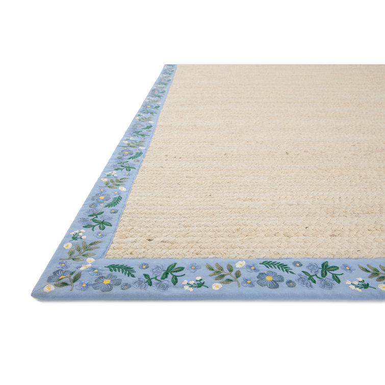 Costa Wildwood Ivory/Periwinkle Braided Viscose Floral Rug 2' x 5'