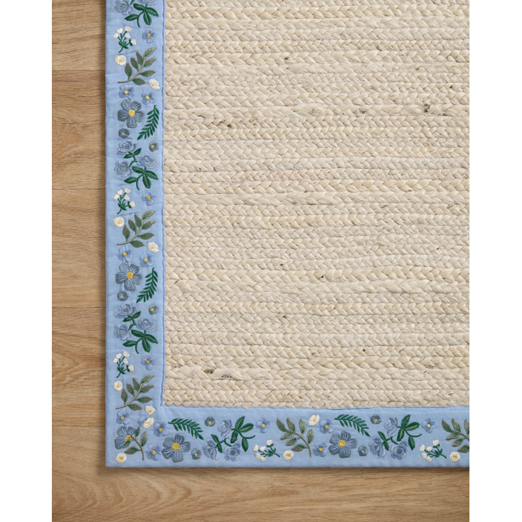 Pink and White Floral Hand-Braided Viscose Square Rug 18''