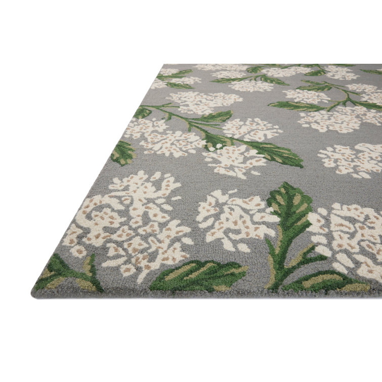 Handmade Gray Floral Wool Rectangular Area Rug 3'6" x 5'6"