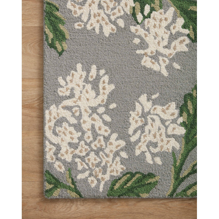 Handmade Gray Floral Wool Rectangular Area Rug 3'6" x 5'6"