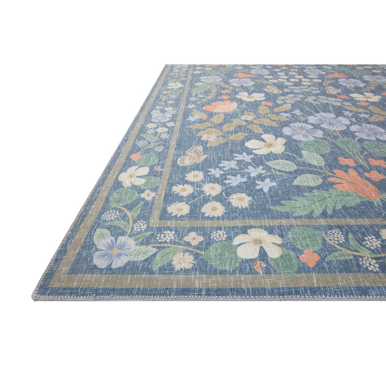 Indigo Floral Flat Woven Synthetic Rug 2'-3" x 3'-9"