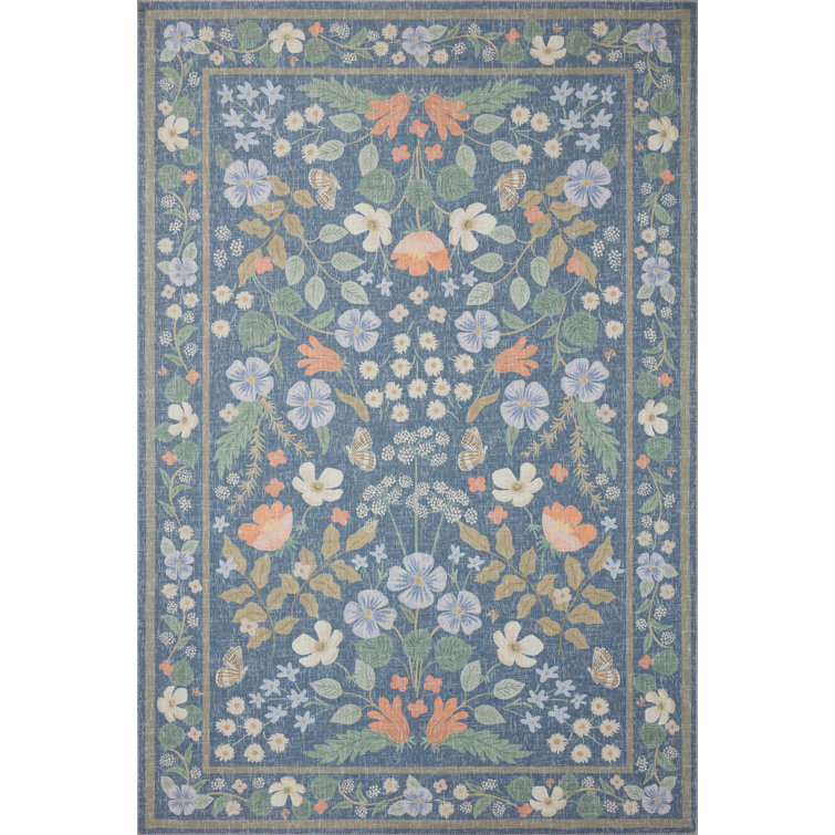Indigo Floral Flat Woven Synthetic Rug 2'-3" x 3'-9"