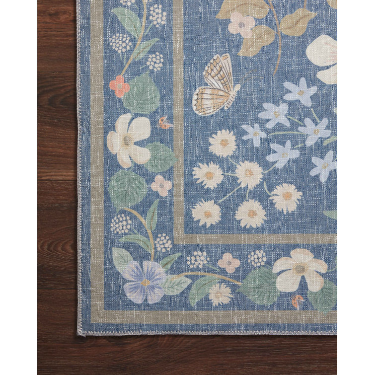 Indigo Floral Flat Woven 5' x 7'6" Wool-Synthetic Blend Rug