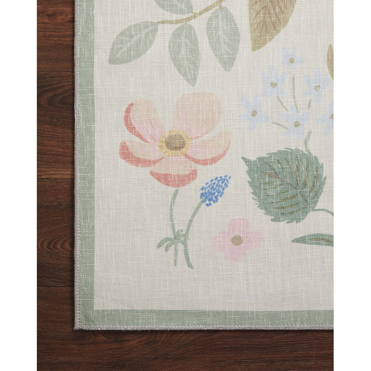 Ivory Floral Synthetic Flat Woven 5' Round Rug