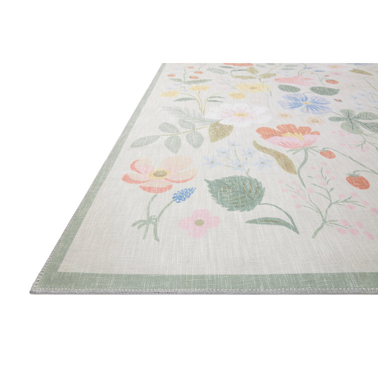 Enchanted Ivory Square 5' Synthetic Rug with Canvas Backing