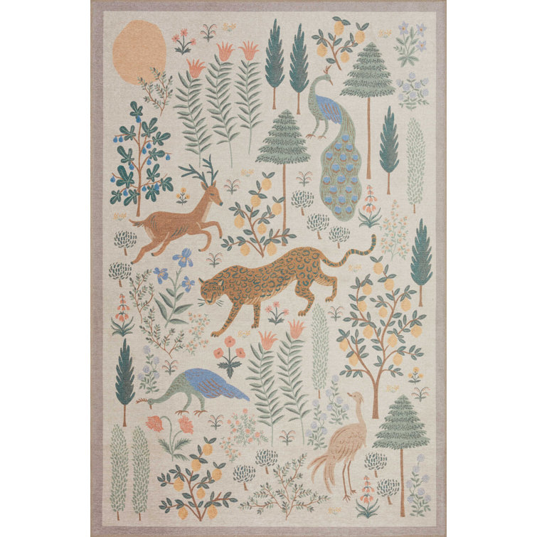 Cream Floral Synthetic Rectangular Area Rug 2'-3" x 3'-9"