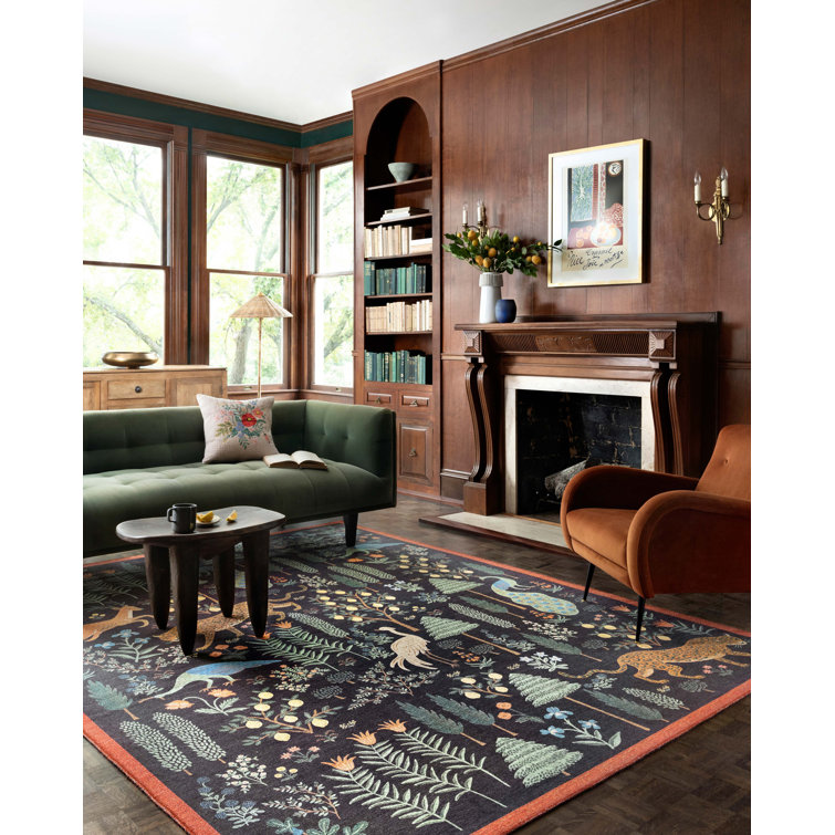 Whimsical Forest Creatures Black Synthetic Area Rug, 2'3" x 3'9"