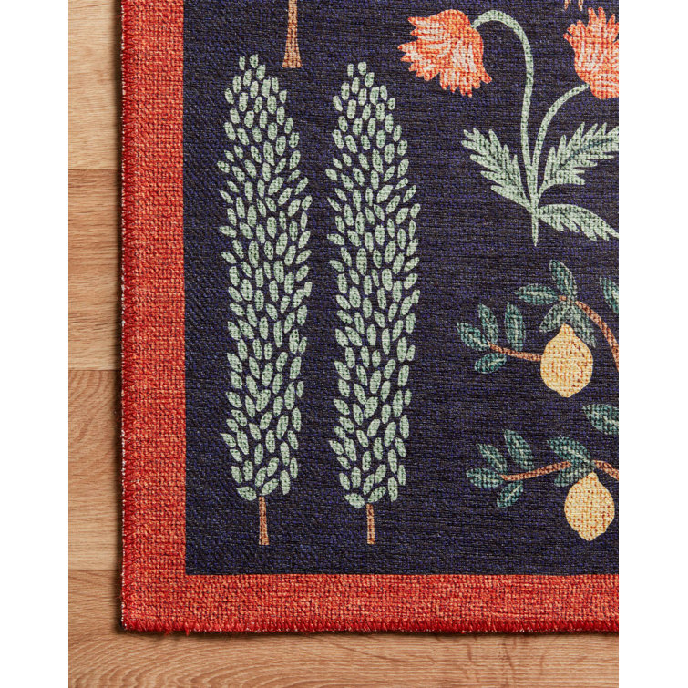 Whimsical Forest Creatures Black Synthetic Area Rug, 2'3" x 3'9"