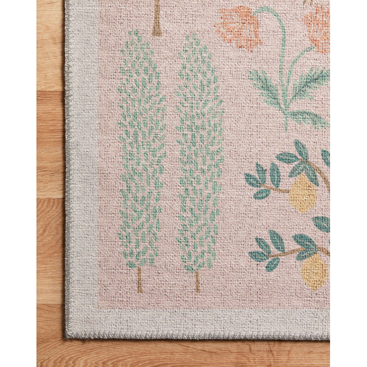Blush Botanical Polyester Rectangular Area Rug