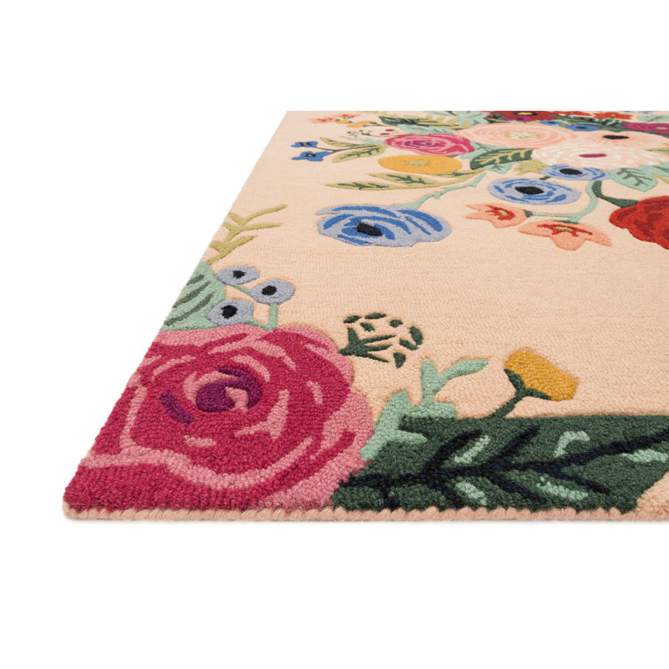 Les Fleurs Artisanal Blush Floral Wool Rectangular Rug