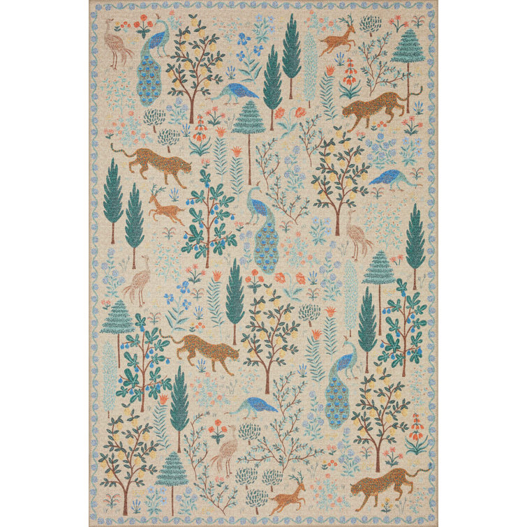 Cream Floral Synthetic Runner Rug with Cotton Backing