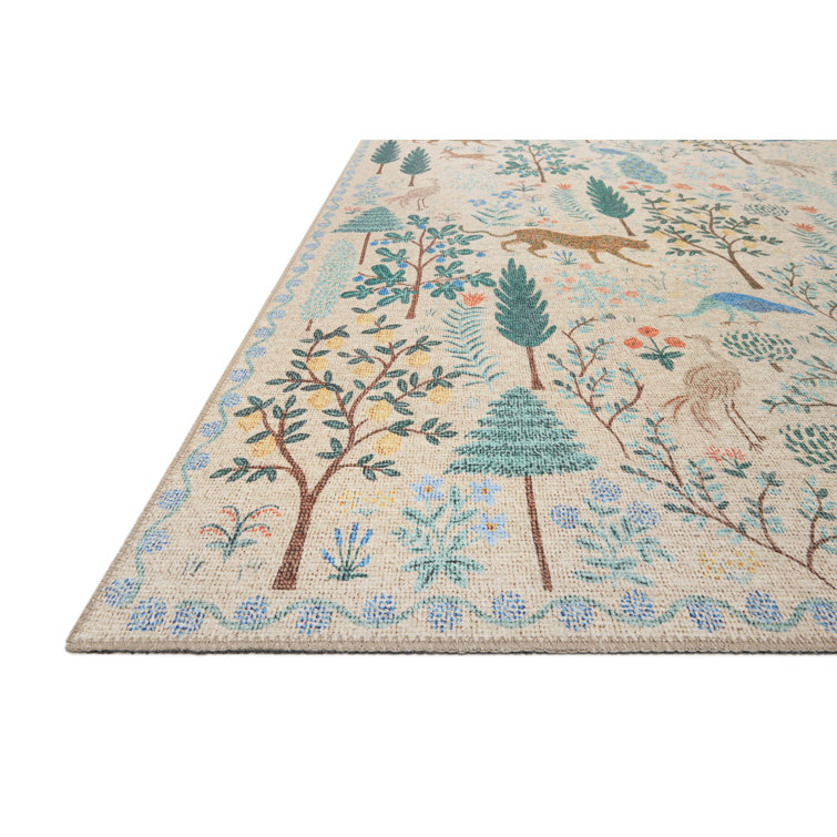 Contemporary Cream Square Synthetic Area Rug