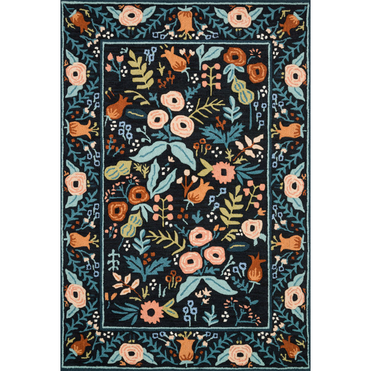 Handmade Tufted Floral Black Wool Area Rug 8' x 10'