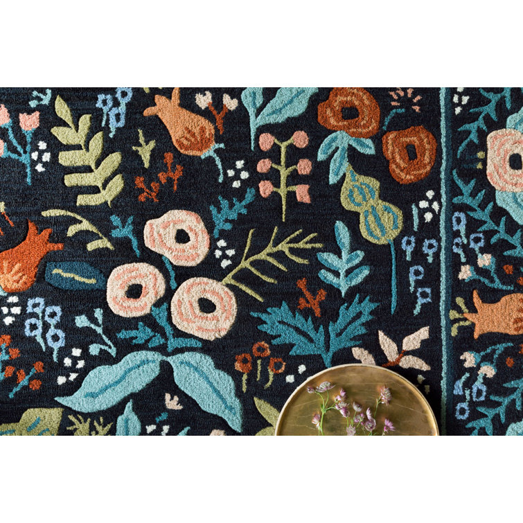 Handmade Tufted Floral Black Wool Area Rug 8' x 10'
