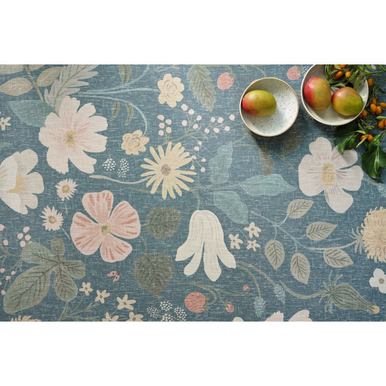 Teal Floral Synthetic Flat Woven Rectangular Rug 7'-6" x 9'-6"
