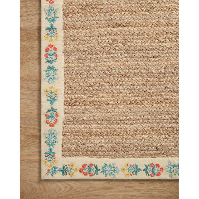 Handmade Blue Floral Viscose Braided Square Rug 1'6" x 1'6"