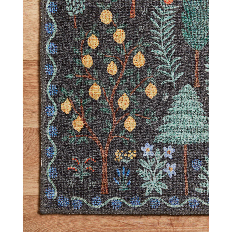 Menagerie Forest Black Synthetic Rectangular Rug, 18" Sample