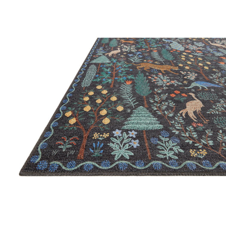 Menagerie Forest Black Synthetic Rectangular Rug, 18" Sample