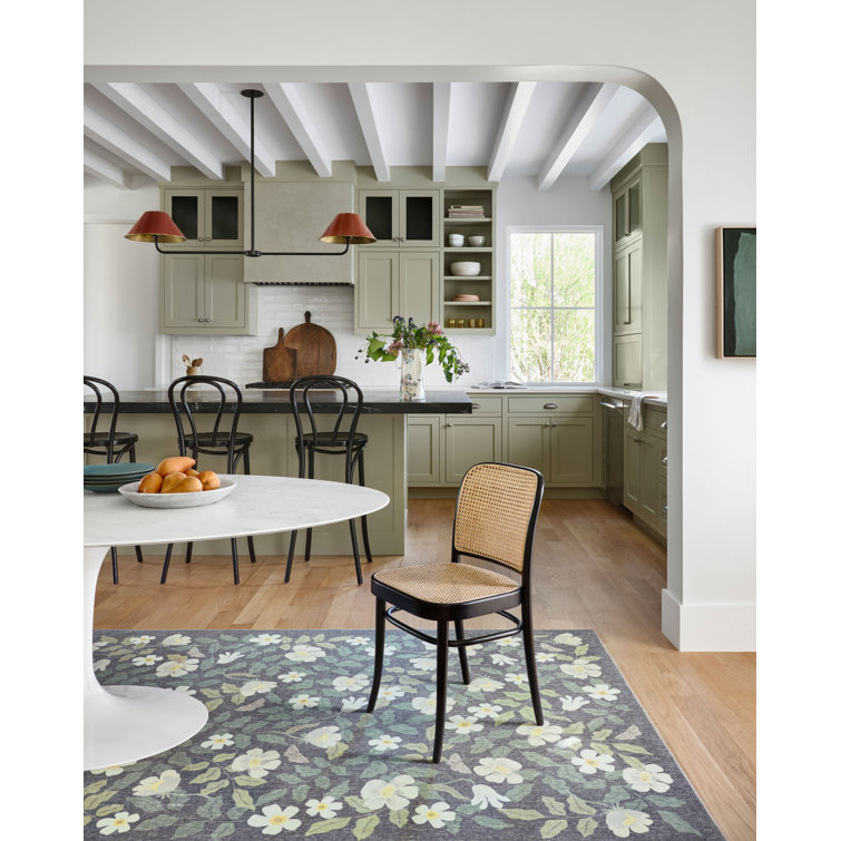 Charcoal Floral Synthetic Rectangular Area Rug 3'-6" x 5'-6"