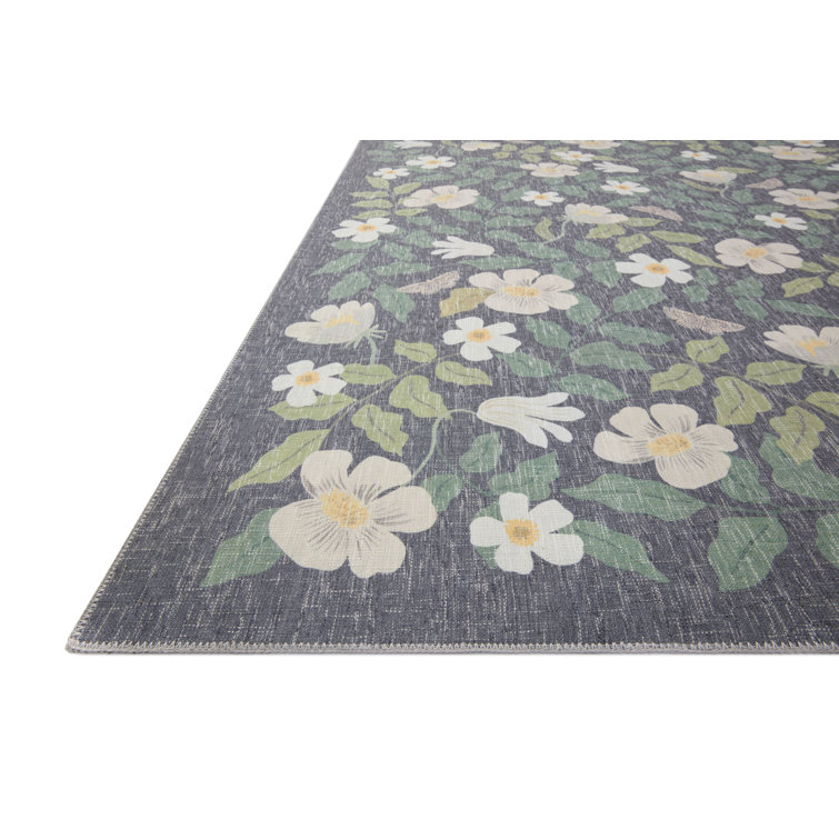 Charcoal Floral Synthetic Rectangular Area Rug 3'-6" x 5'-6"