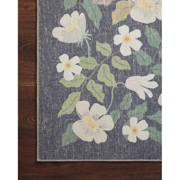 Charcoal Floral Synthetic Rectangular Area Rug 3'-6" x 5'-6"