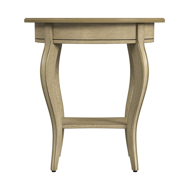 Elegant Round Beige Wood Side Table with Storage Shelf and Drawer