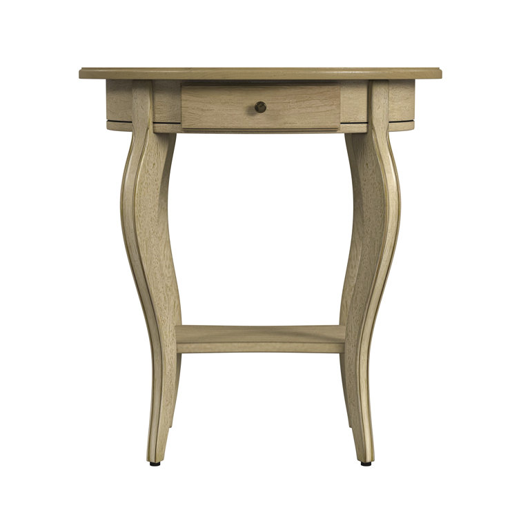 Elegant Round Beige Wood Side Table with Storage Shelf and Drawer