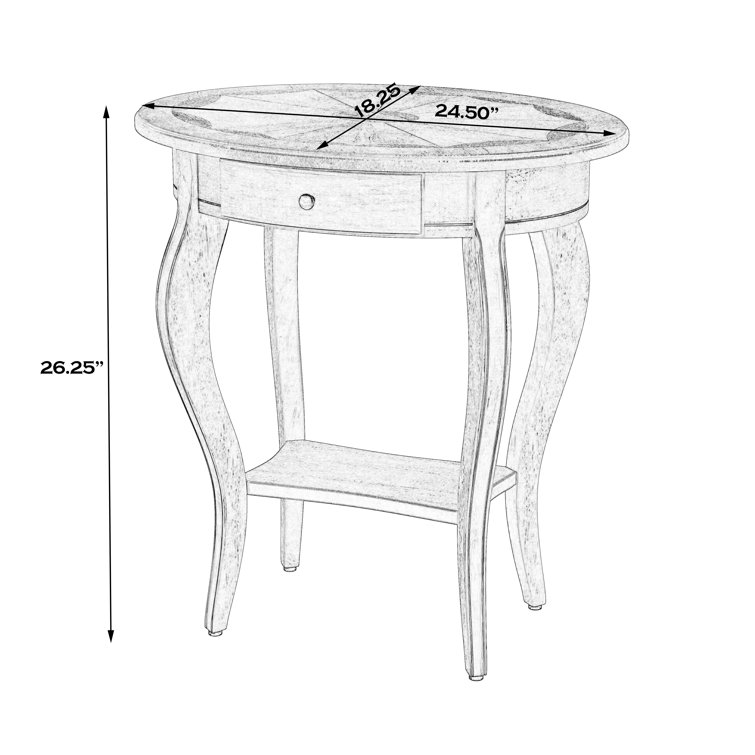Elegant Round Beige Wood Side Table with Storage Shelf and Drawer