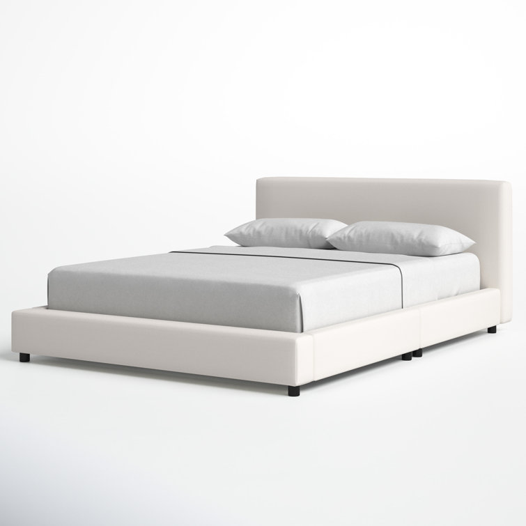Beige Linen Upholstered Queen Bed with Tufted Headboard