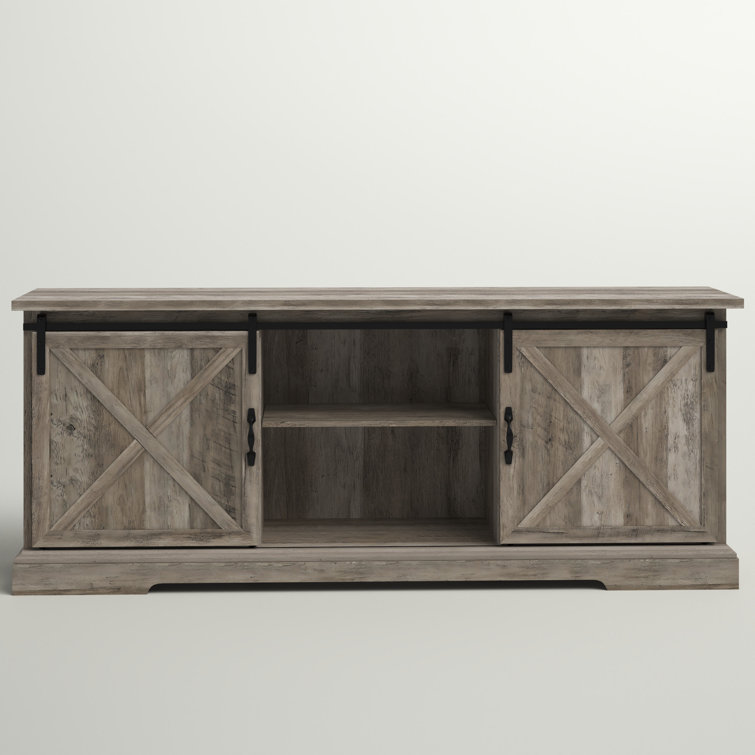 70" Gray Wash Sliding Barn Door TV Stand with Cabinet