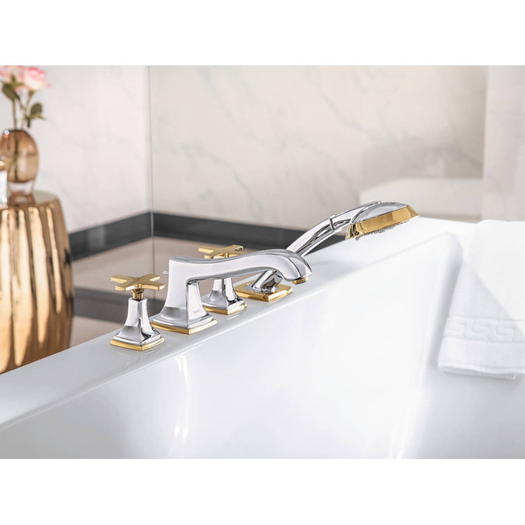 Elegant Brushed Bronze Deck Mounted 4-Hole Widespread Faucet with Dual Handles