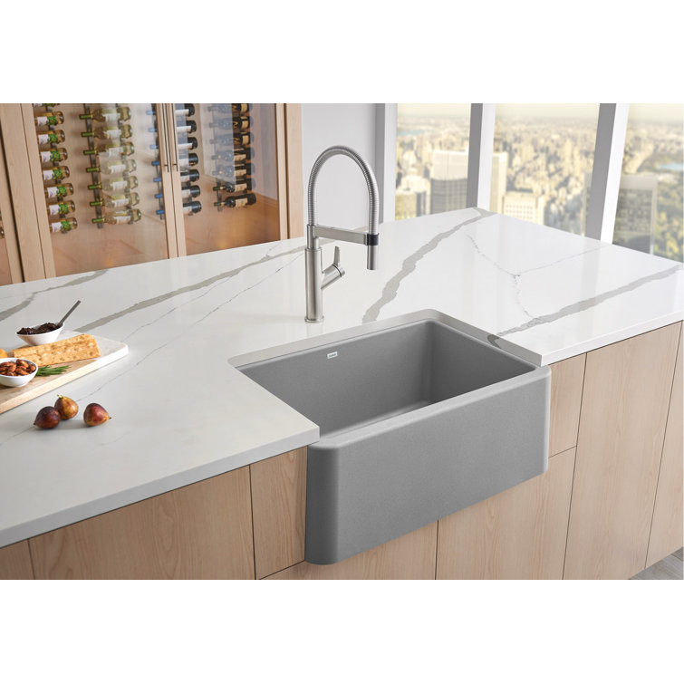 Metallic Gray Stone Farmhouse Single Bowl Sink