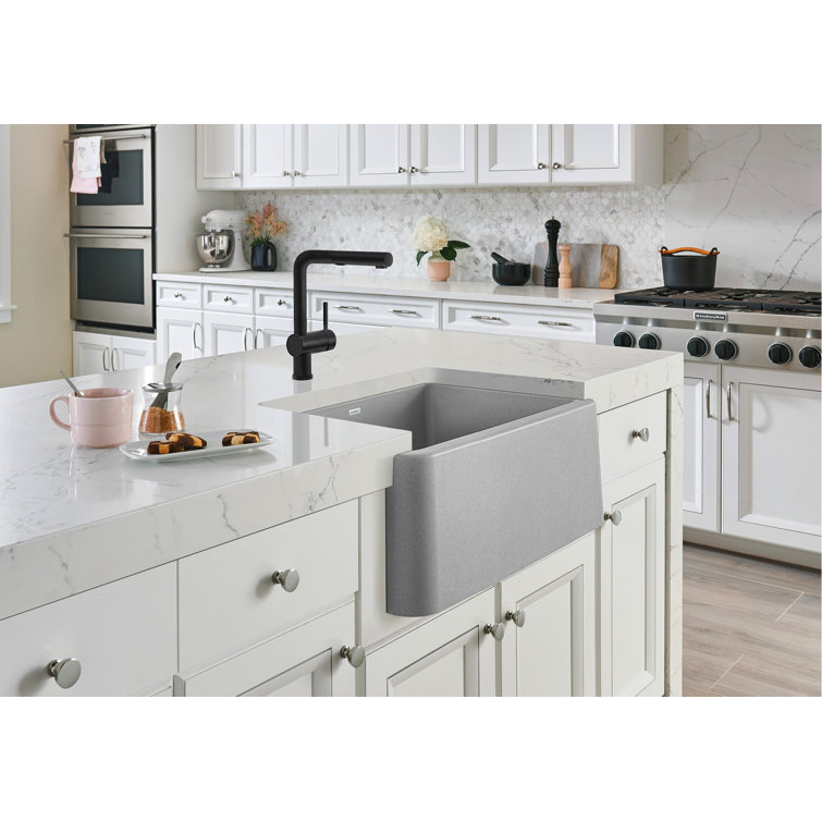 Metallic Gray Stone Farmhouse Single Bowl Sink