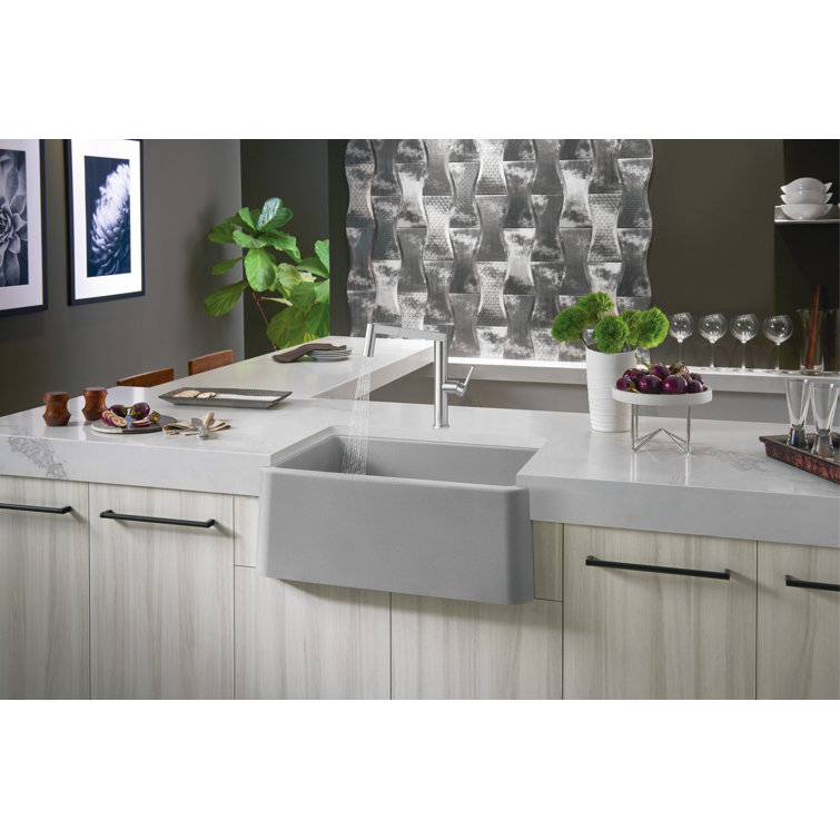 Metallic Gray Stone Farmhouse Single Bowl Sink