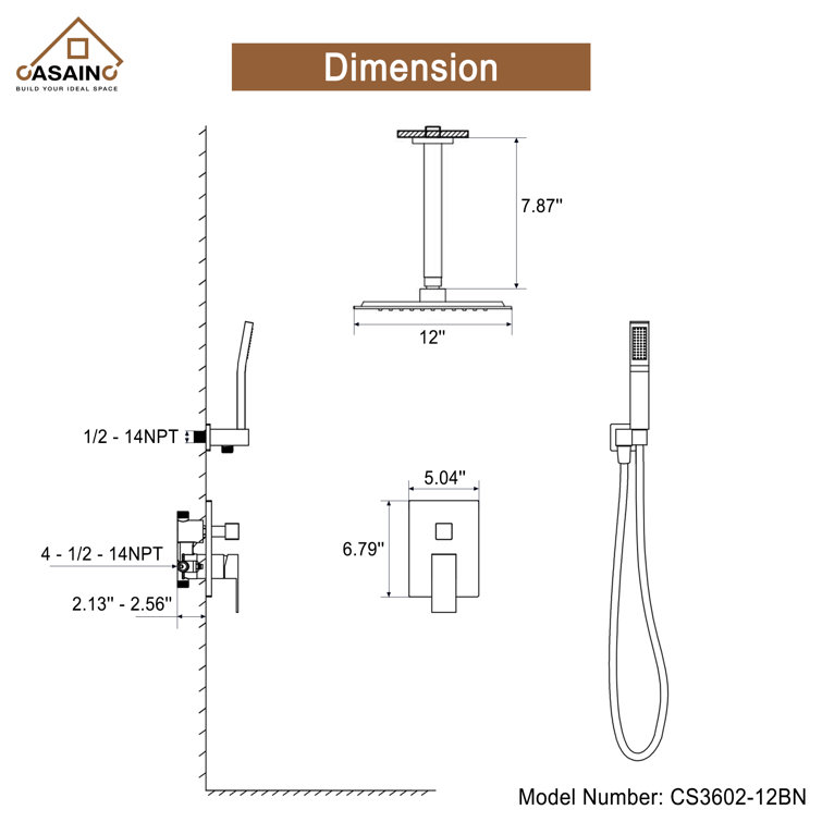 12'' Matte Black Nickel Rain Shower System with Handheld