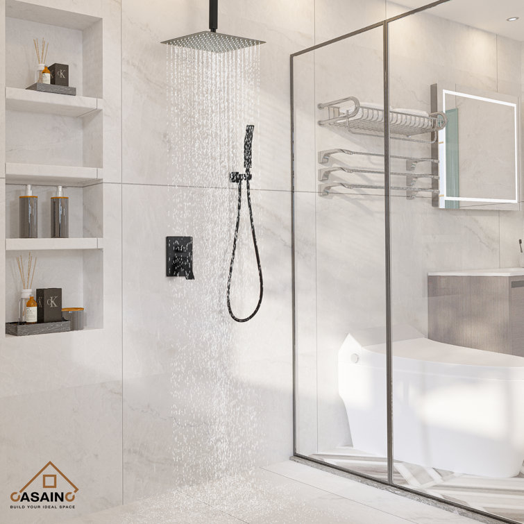 Matte Black Dual Shower Head System with Handheld and Rainfall