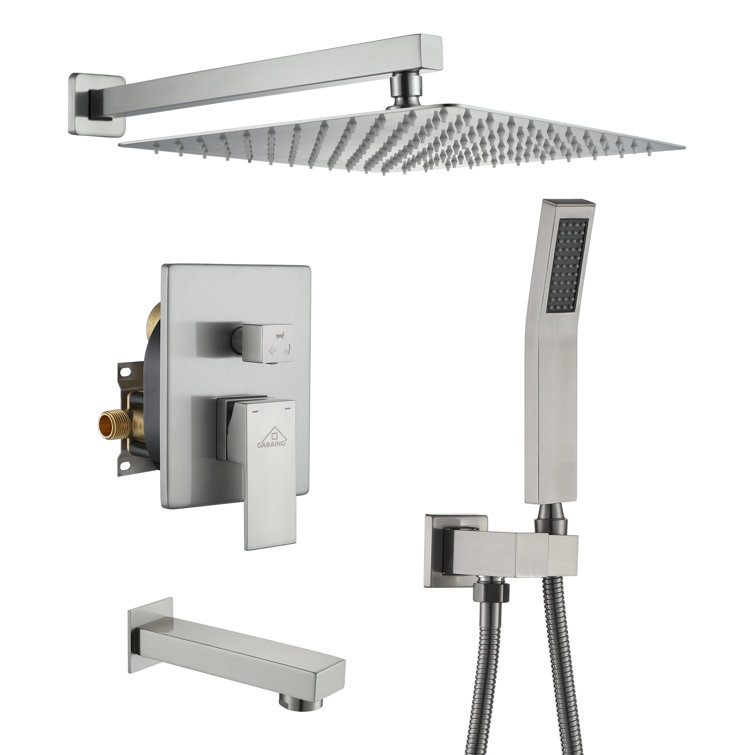 Brushed Nickel Wall-Mounted Rain Shower System with Handheld Head