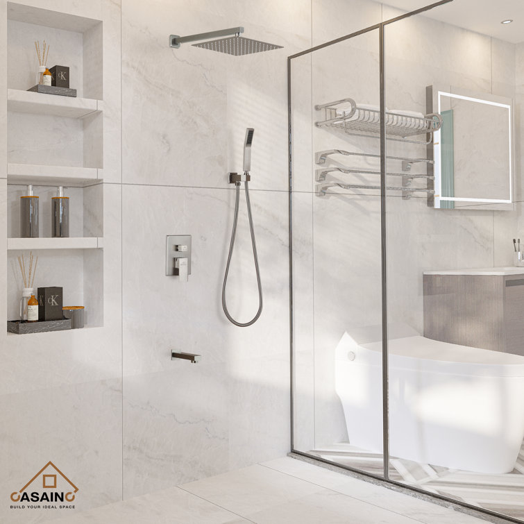 Brushed Nickel Wall-Mounted Rain Shower System with Handheld Head